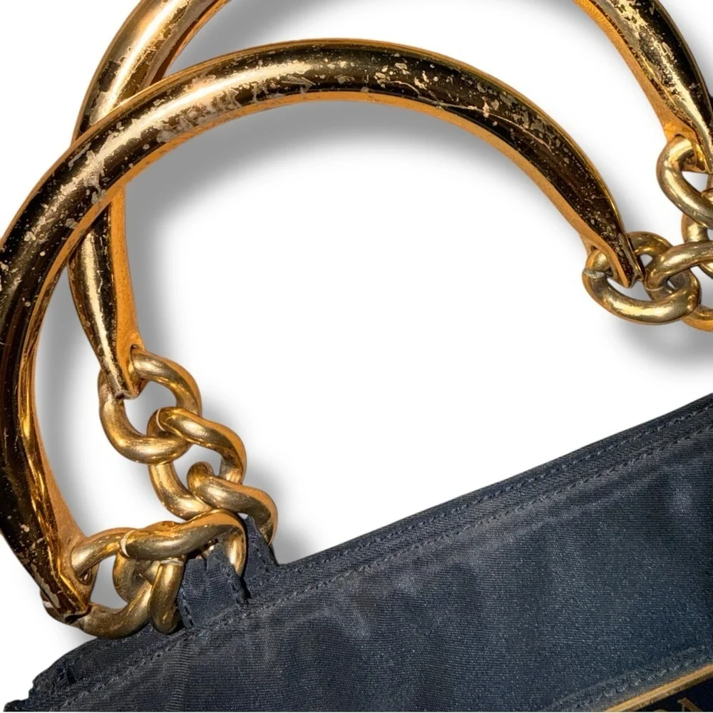 Authentic Prada Black Nylon Tote with Gold-Tone Handles - Picture 3 of 8
